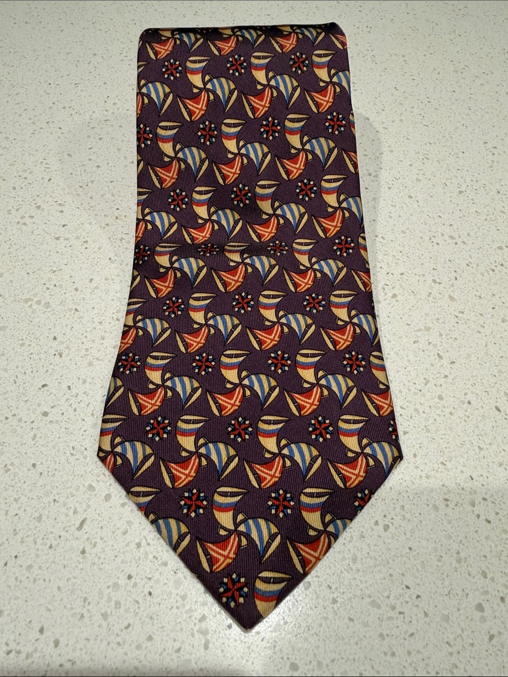 Salvatore Ferragamo -  Purple Flag Patterned Silk Tie